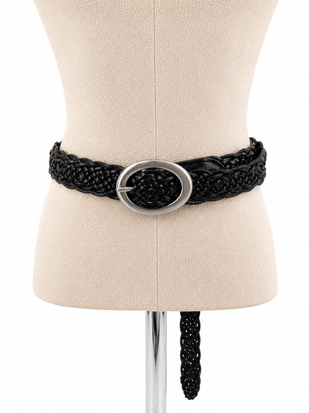 Talbots Black Braided Leather Belt Silver Buckle Size 3X Classic